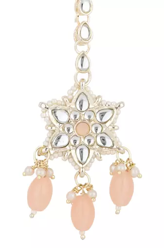 traditional kundan & pearl head piece designer jewelry hair accessory maang tikka for women 