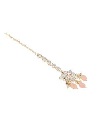 traditional kundan & pearl head piece designer jewelry hair accessory maang tikka for women  3