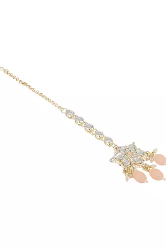 traditional kundan & pearl head piece designer jewelry hair accessory maang tikka for women 