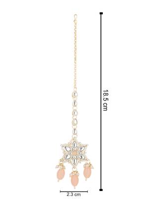 traditional kundan & pearl head piece designer jewelry hair accessory maang tikka for women  4