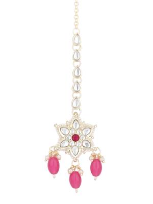 traditional kundan & pearl head piece designer jewelry hair accessory maang tikka for women  2