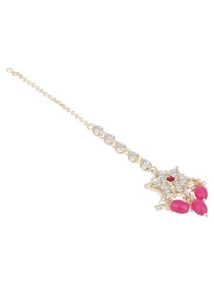 traditional kundan & pearl head piece designer jewelry hair accessory maang tikka for women  3