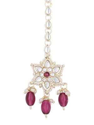 traditional kundan & pearl head piece designer jewelry hair accessory maang tikka for women  2