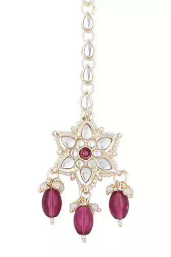 traditional kundan & pearl head piece designer jewelry hair accessory maang tikka for women 