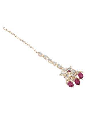traditional kundan & pearl head piece designer jewelry hair accessory maang tikka for women  3