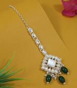 traditional kundan & pearl head piece designer jewelry hair accessory maang tikka for women 