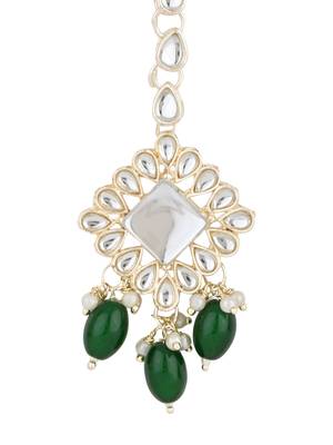 traditional kundan & pearl head piece designer jewelry hair accessory maang tikka for women  2