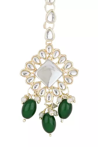 traditional kundan & pearl head piece designer jewelry hair accessory maang tikka for women 