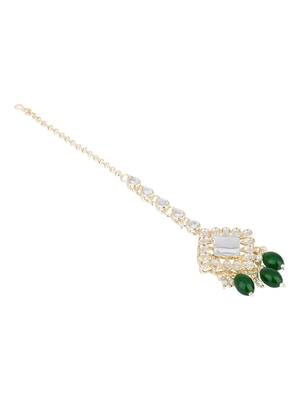 traditional kundan & pearl head piece designer jewelry hair accessory maang tikka for women  3