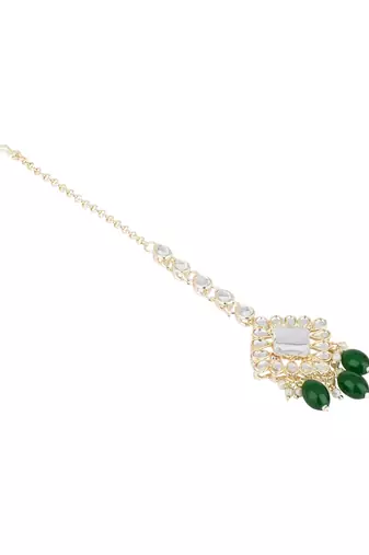 traditional kundan & pearl head piece designer jewelry hair accessory maang tikka for women 