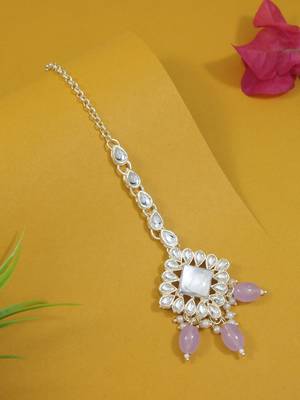 traditional kundan & pearl head piece designer jewelry hair accessory maang tikka for women  1