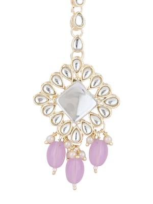 traditional kundan & pearl head piece designer jewelry hair accessory maang tikka for women  2