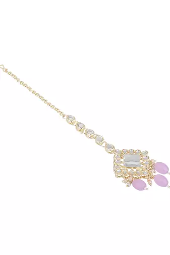 traditional kundan & pearl head piece designer jewelry hair accessory maang tikka for women 