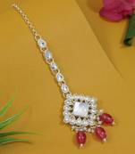 traditional kundan & pearl head piece designer jewelry hair accessory maang tikka for women 