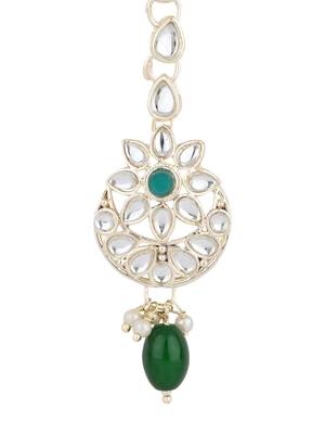 traditional kundan & pearl head piece designer jewelry hair accessory maang tikka for women  2