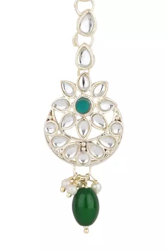 traditional kundan & pearl head piece designer jewelry hair accessory maang tikka for women 