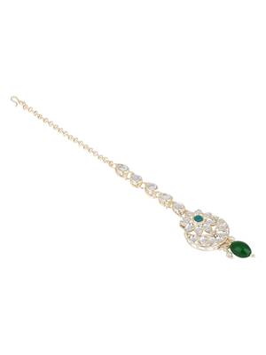 traditional kundan & pearl head piece designer jewelry hair accessory maang tikka for women  3