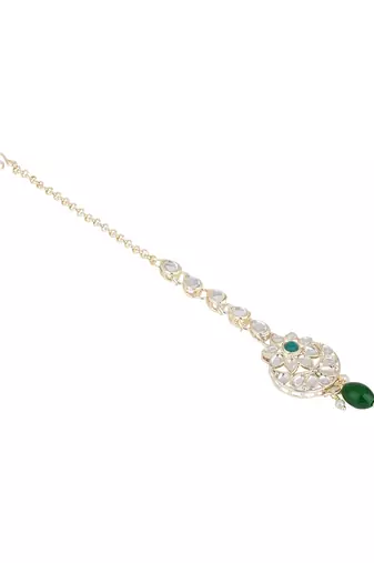 traditional kundan & pearl head piece designer jewelry hair accessory maang tikka for women 