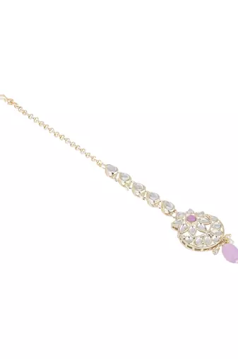 traditional kundan & pearl head piece designer jewelry hair accessory maang tikka for women 