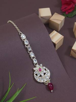 traditional kundan & pearl head piece designer jewelry hair accessory maang tikka for women  1
