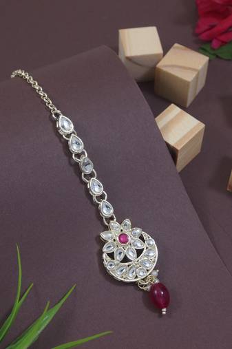 traditional kundan & pearl head piece designer jewelry hair accessory maang tikka for women 