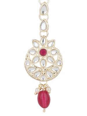 traditional kundan & pearl head piece designer jewelry hair accessory maang tikka for women  2