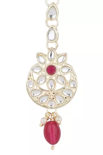 traditional kundan & pearl head piece designer jewelry hair accessory maang tikka for women 