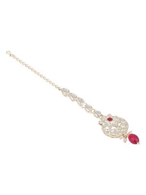 traditional kundan & pearl head piece designer jewelry hair accessory maang tikka for women  3