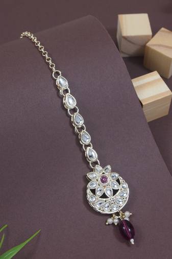 traditional kundan & pearl head piece designer jewelry hair accessory maang tikka for women 