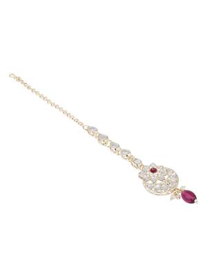 traditional kundan & pearl head piece designer jewelry hair accessory maang tikka for women  3