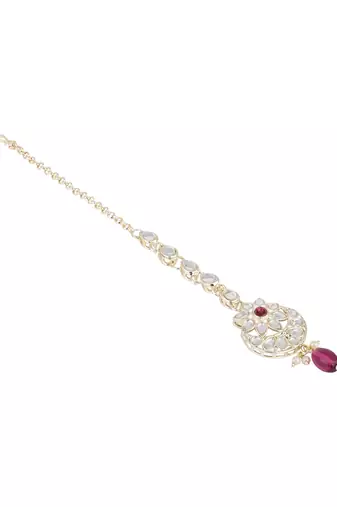traditional kundan & pearl head piece designer jewelry hair accessory maang tikka for women 