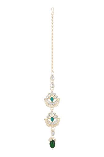 I jewels traditional kundan & pearl head piece designer jewelry hair accessory maang tikka for women (t2169g)