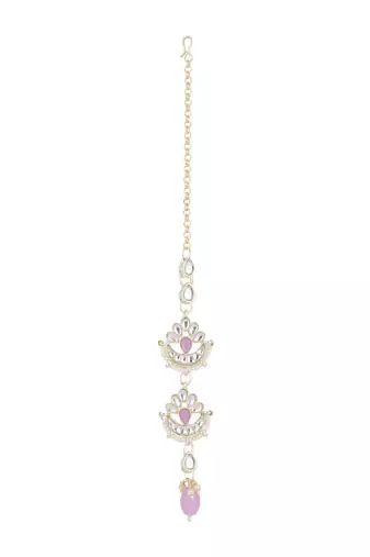 I jewels traditional kundan & pearl head piece designer jewelry hair accessory maang tikka for women (t2169pu)