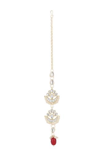 I jewels traditional kundan & pearl head piece designer jewelry hair accessory maang tikka for women (t2169w)