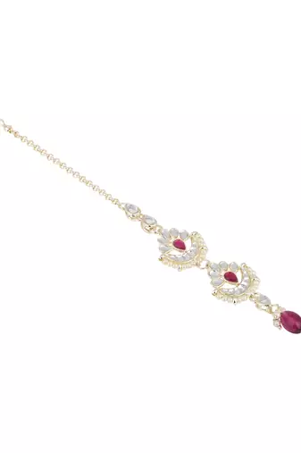 I jewels traditional kundan & pearl head piece designer jewelry hair accessory maang tikka for women 