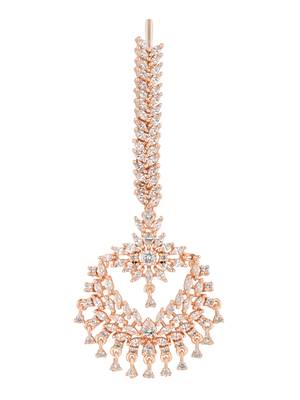 rose gold cubic zirconia american diamond teardrop design hair accessory maang tikka for women  1