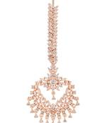 rose gold cubic zirconia american diamond teardrop design hair accessory maang tikka for women 