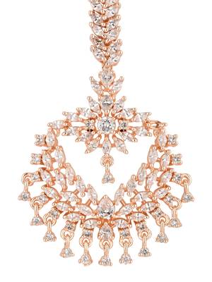 rose gold cubic zirconia american diamond teardrop design hair accessory maang tikka for women  2