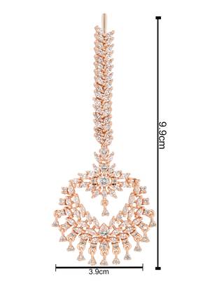 rose gold cubic zirconia american diamond teardrop design hair accessory maang tikka for women  4