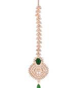 rose gold cubic zirconia american diamond teardrop design hair accessory maang tikka for women