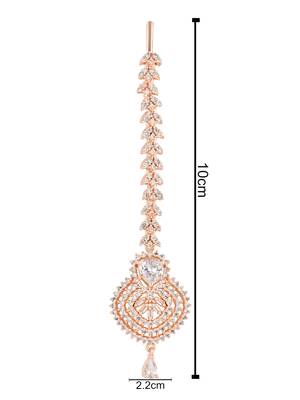 I jewels rose gold cubic zirconia american diamond teardrop design hair accessory maang tikka for women (t2171w) 4