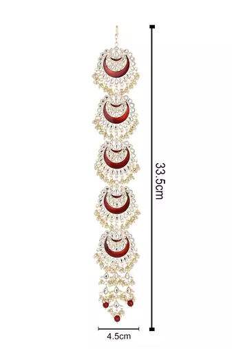 I jewels traditional handcrafted kundan & pearl paranda/hair braid pin choti for bridal perfect for wedding (t2173m)