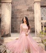 Pink Net Sequin and Threadwork Embroidered Salwar Suit
