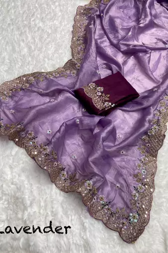 Lavender Crush Tissue Silk Sequin Embroidery Saree