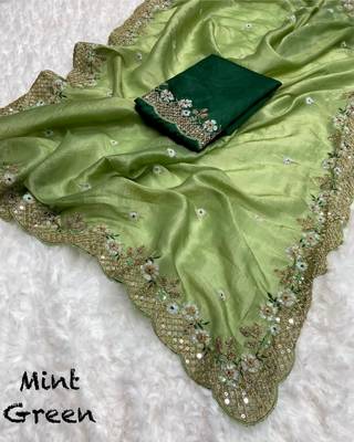 Heavy Crush Silk C Pallu Embroidery Sequences Work With Zari And Coding Work N Cut Work Border On Saree 3