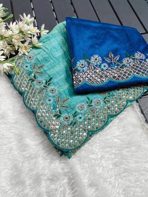 Heavy Crush Silk C Pallu Embroidery Sequences Work With Zari And Coding Work N Cut Work Border On Saree 1