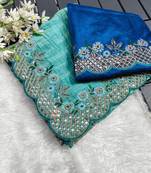 Heavy Premium Crush Silk C-Pallu Embroidery Sequences Work With Zari And Coding Work  N Cut Work Border On Saree
