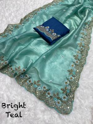 Heavy Crush Silk C Pallu Embroidery Sequences Work With Zari And Coding Work N Cut Work Border On Saree 3