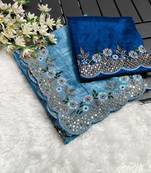 Heavy Premium Crush Silk C-Pallu Embroidery Sequences Work With Zari And Coding Work  N Cut Work Border On Saree