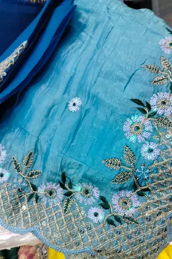 Heavy Crush Silk C Pallu Embroidery Sequences Work With Zari And Coding Work N Cut Work Border On Saree